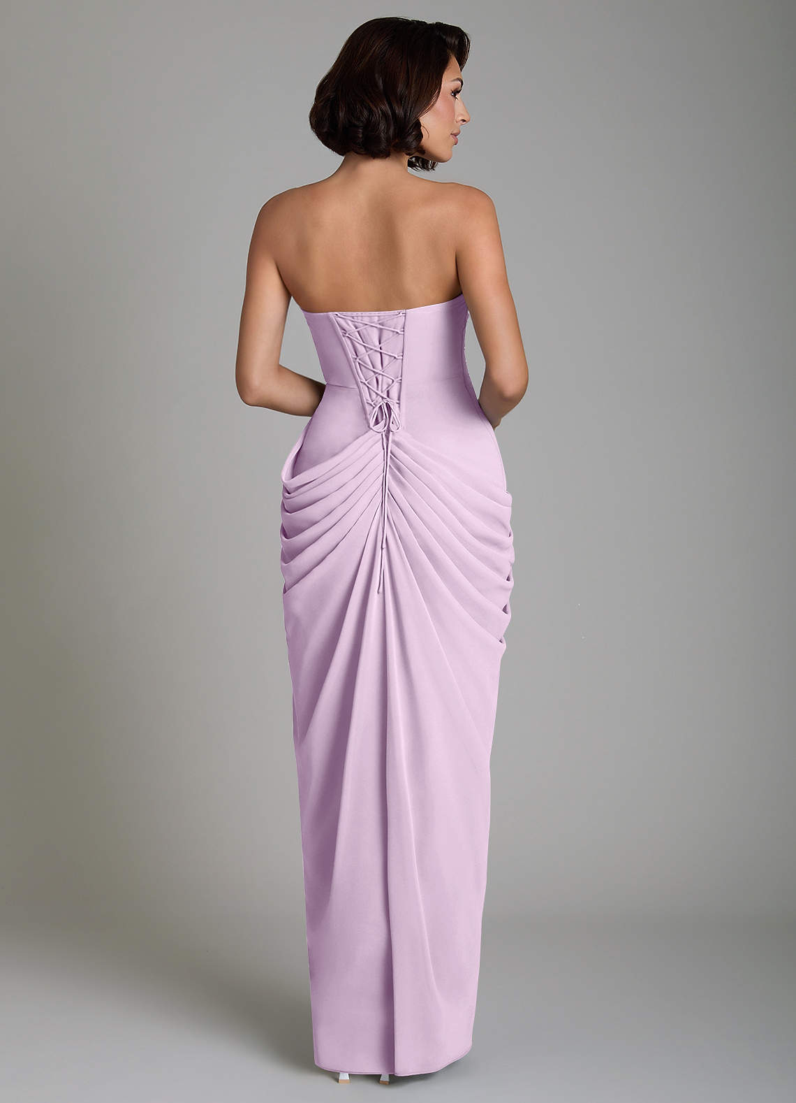 Nyra Sheath Strapless Chiffon Bridesmaid Dress in Frosted Lilac