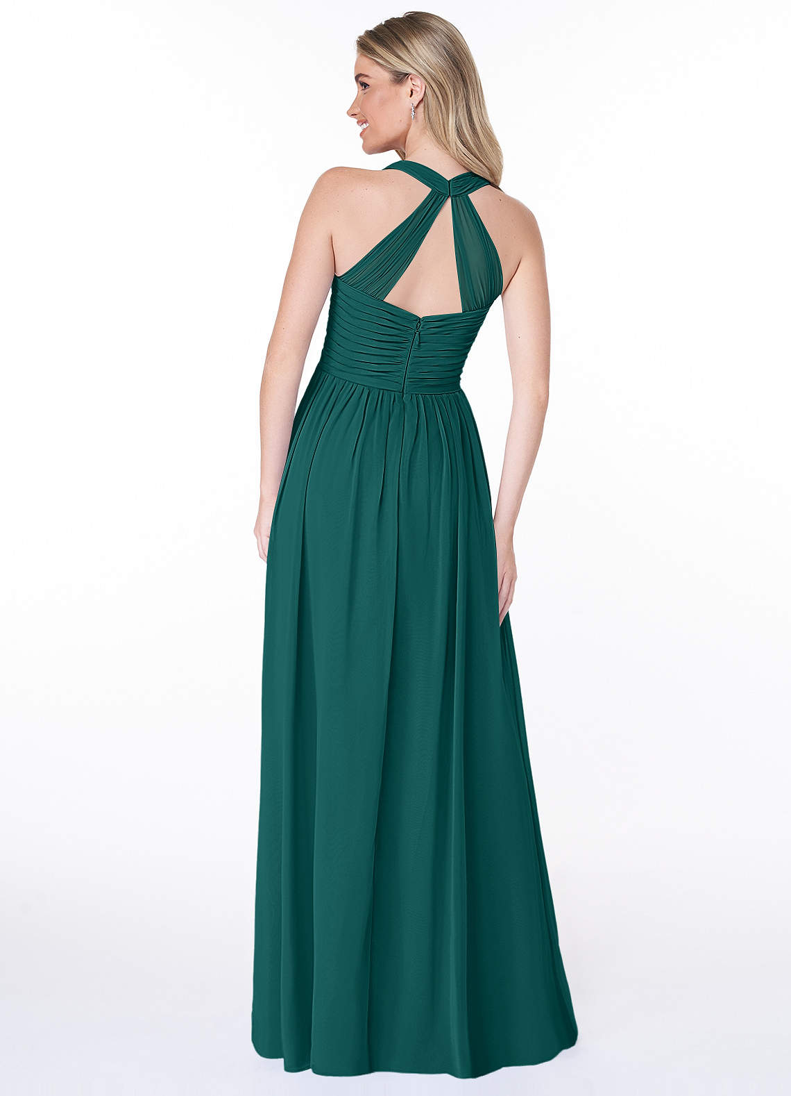 Jaclyn A-Line Halter Chiffon Bridesmaid Dress in Peacock
