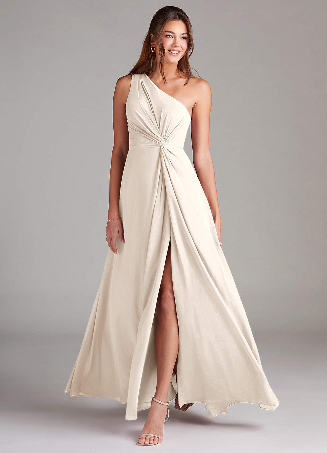 Brooke A-Line One-Shoulder Chiffon Bridesmaid Dress in White Alabaster