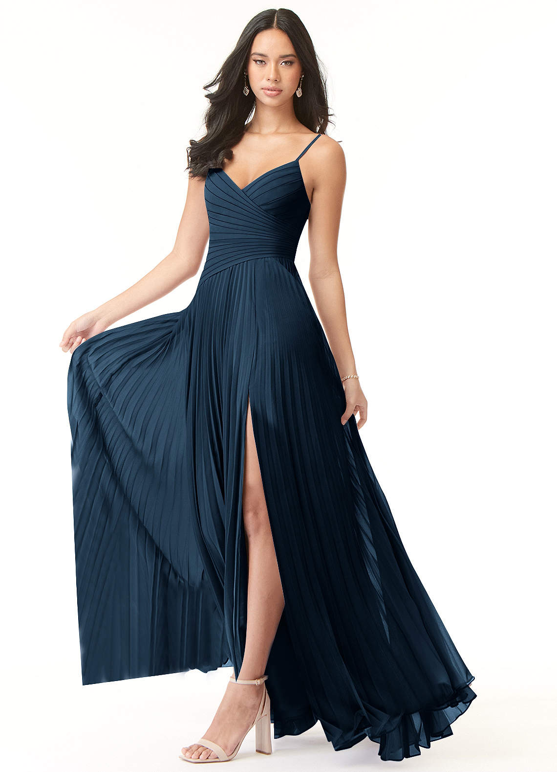 Vini A-Line V-Neck Chiffon Bridesmaid Dress in Dark Navy