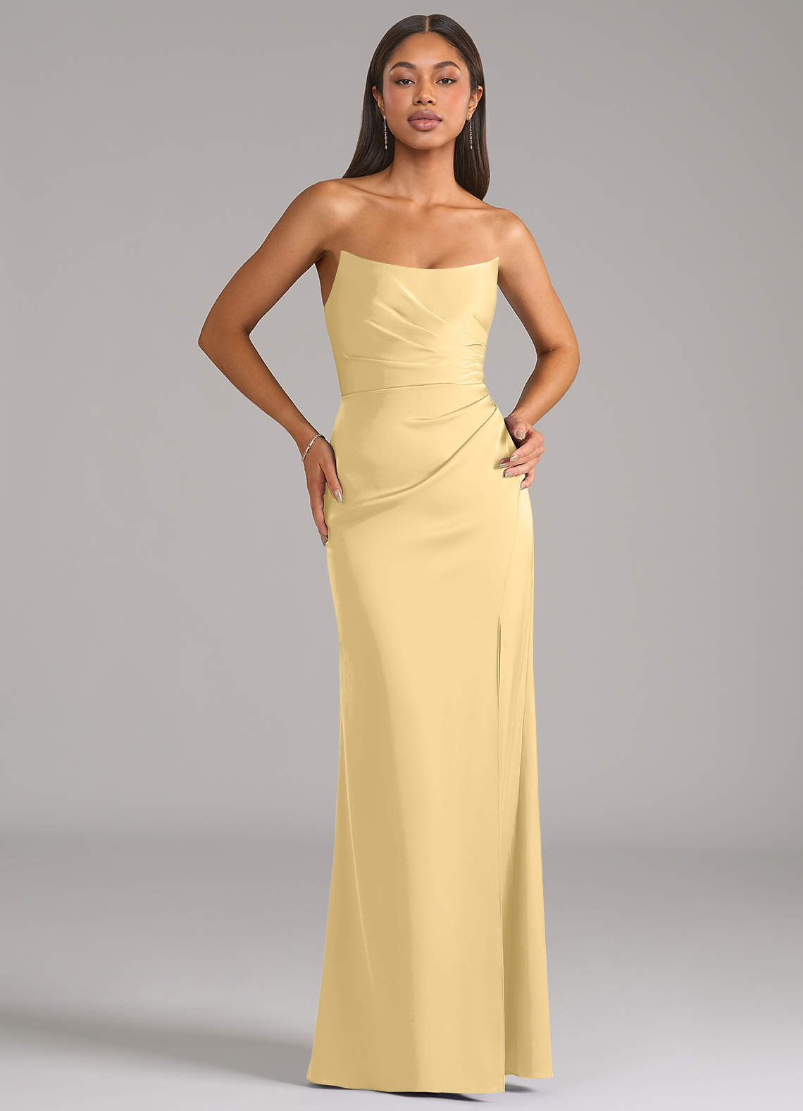 Marla Sheath Strapless Stretch Satin Bridesmaid Dress in Butter