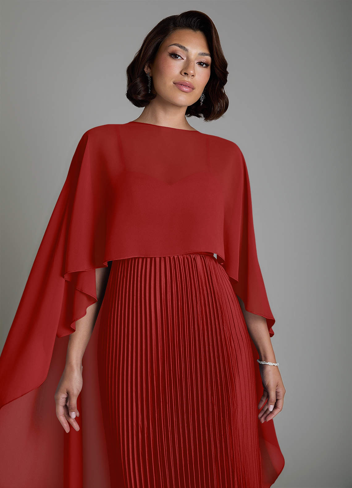 Micah A-Line Sweetheart Stretch Satin and Chiffon Bridesmaid Dress in Pomegranate