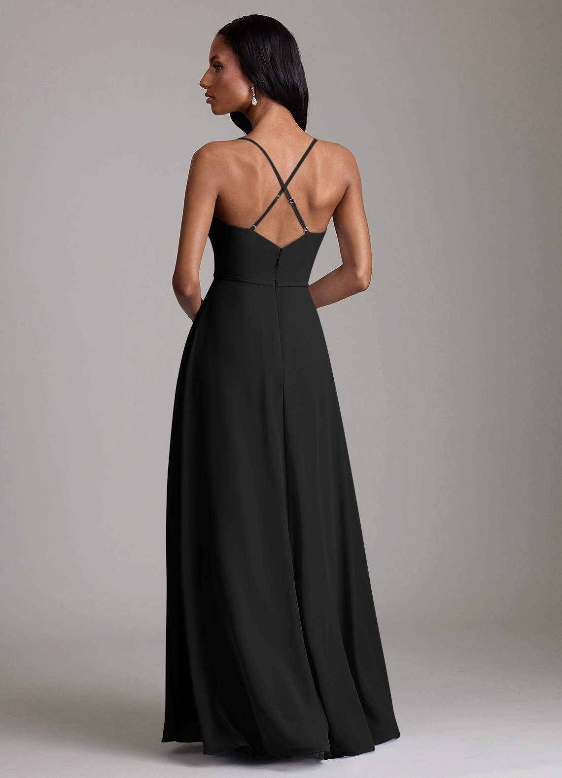Naeem A-Line V-Neck Chiffon Bridesmaid Dress in black