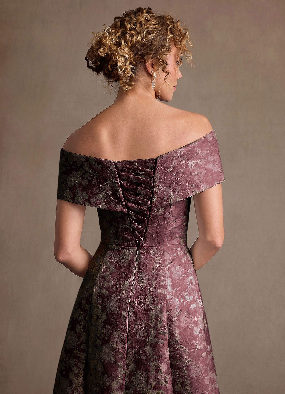 Harriett A-Line Off-the-Shoulder Jacquard Mother of the Bride Dress
