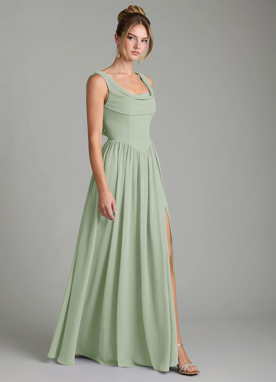Novi A-Line Square-Neck Chiffon Bridesmaid Dress in Dusty Sage