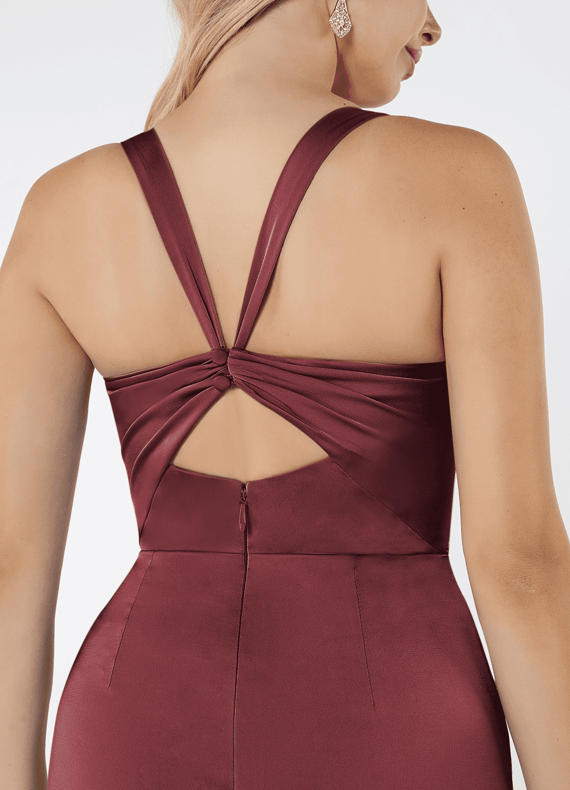 Mero Mermaid Square-Neck Stretch Satin Bridesmaid Dress in Merlot