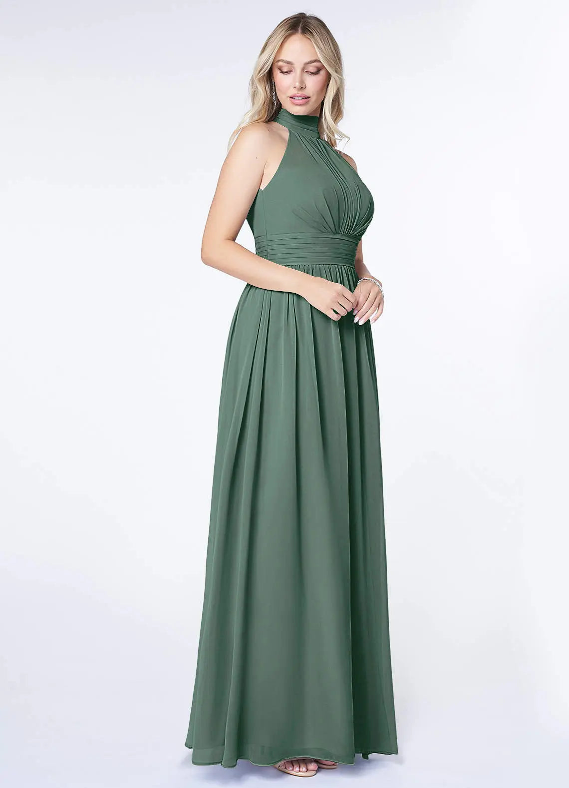 Iman A-Line Halter Chiffon Bridesmaid Dress in Sea Moss