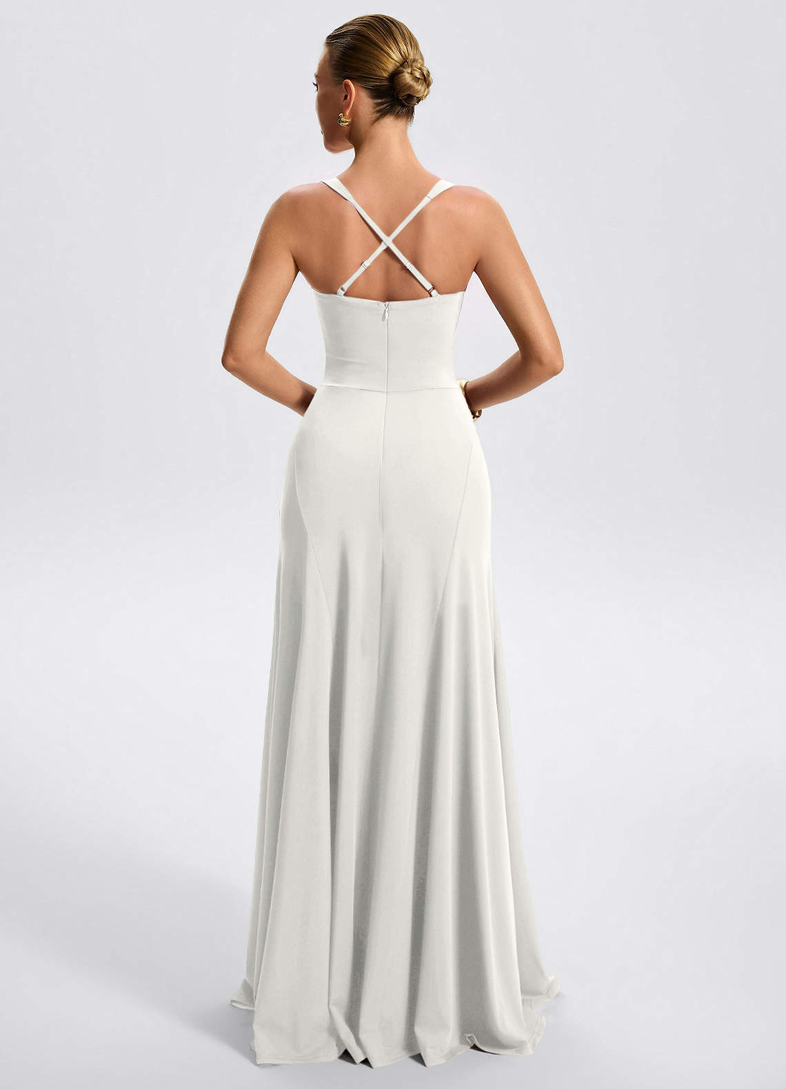 Zephira Fitted Sweetheart Godet Stretch Jersey Wedding Guest Dress in white