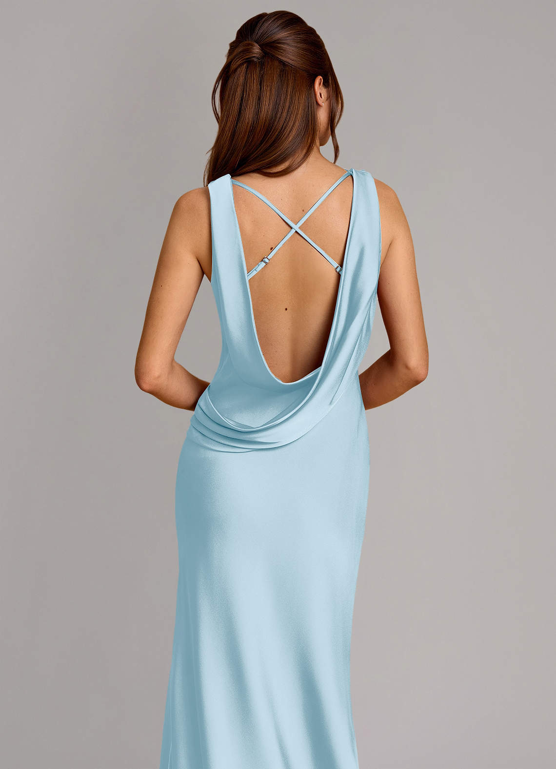 Cheryl Mermaid Cowl-Neck Stretch Satin Bridesmaid Dress in Sky Blue