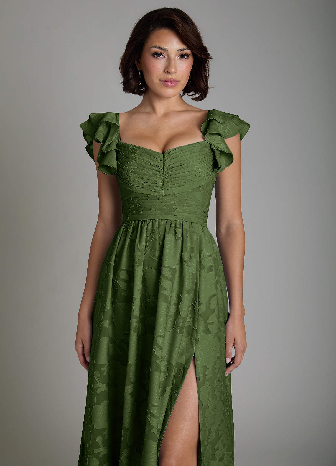 Anaya A-Line V-Neck Floral Burnout Bridesmaid Dress in Olive