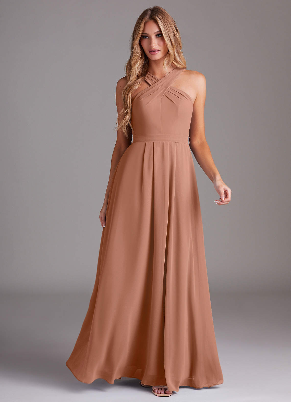 Dixie A-Line Halter Chiffon Bridesmaid Dress in Bronzer