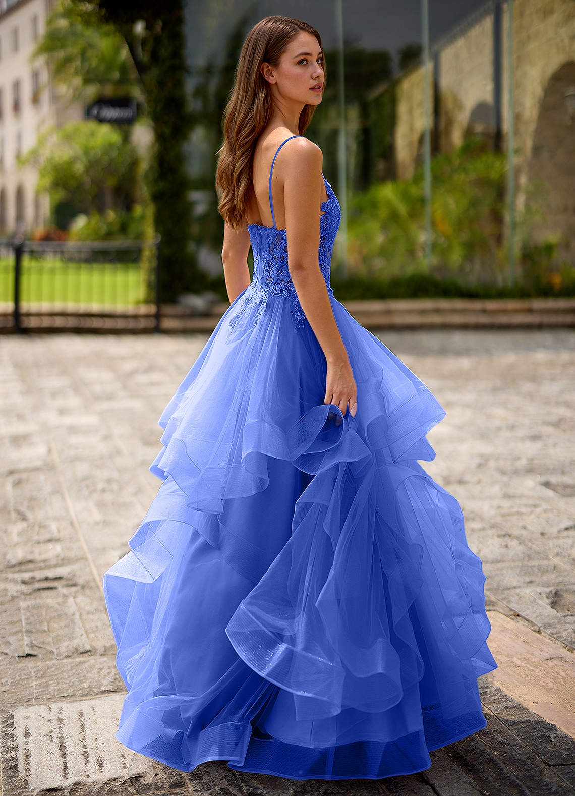 Spitze Ball Gown Sweetheart Lace Tulle Evening Dress in candy pink