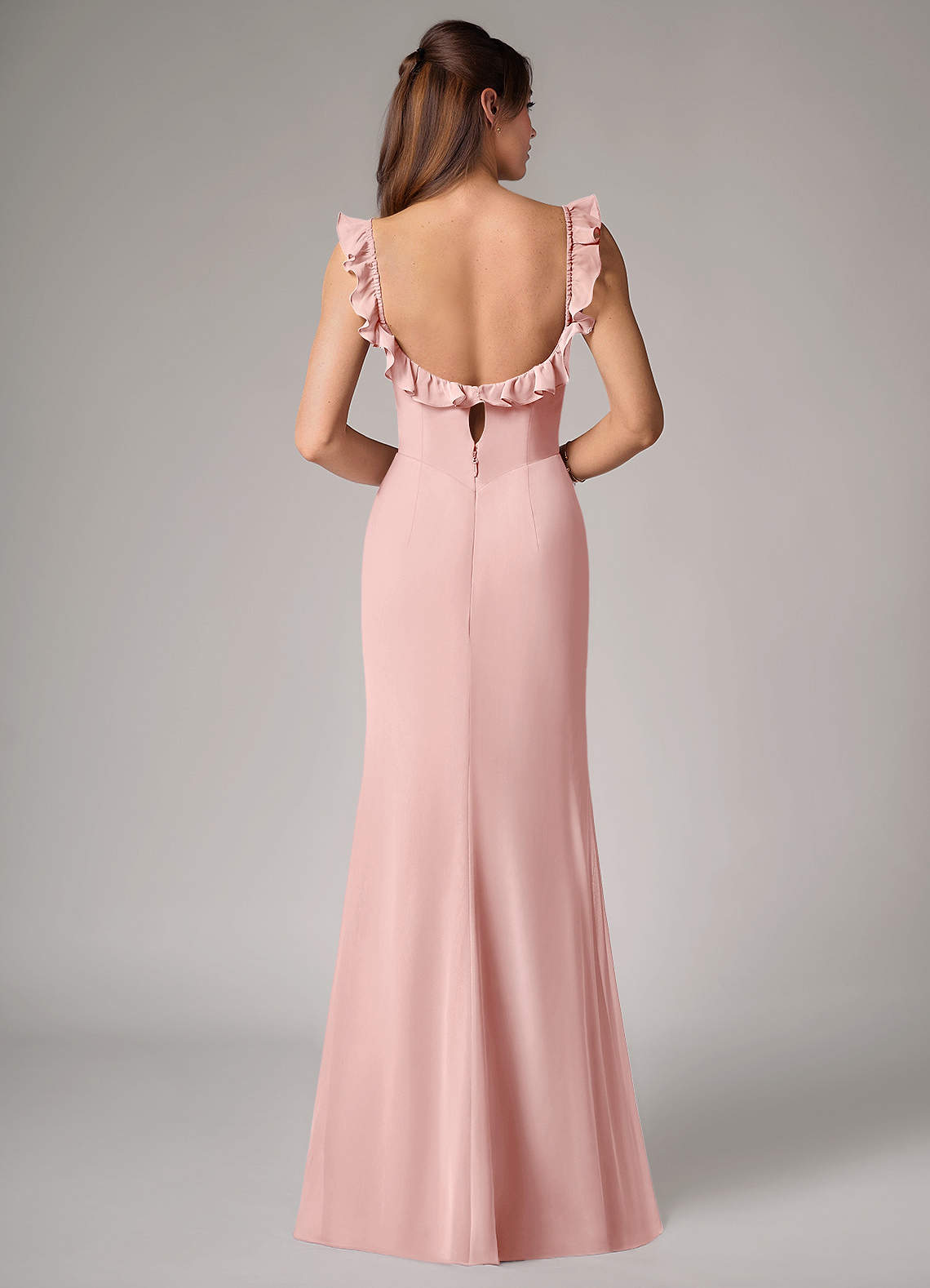Callie Mermaid Scoop-Neck Chiffon Bridesmaid Dress in Powder Pink