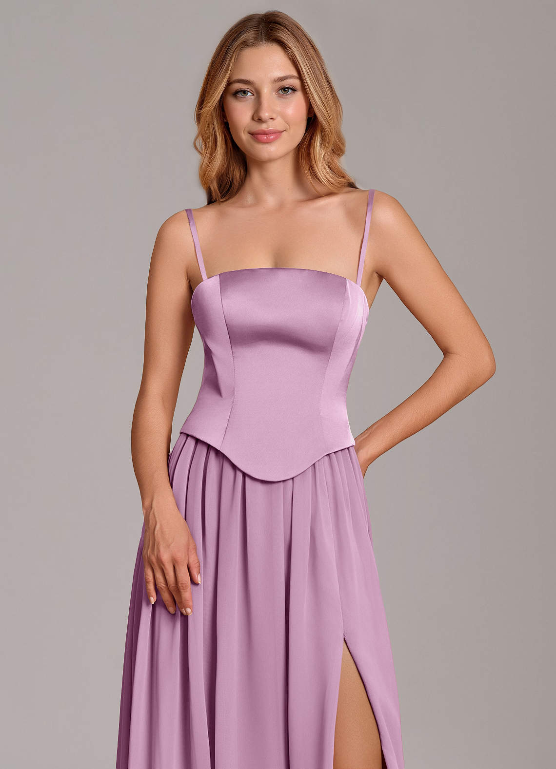Cadence A-Line Strapless Chiffon and Stretch Satin Bridesmaid Dress in Wisteria