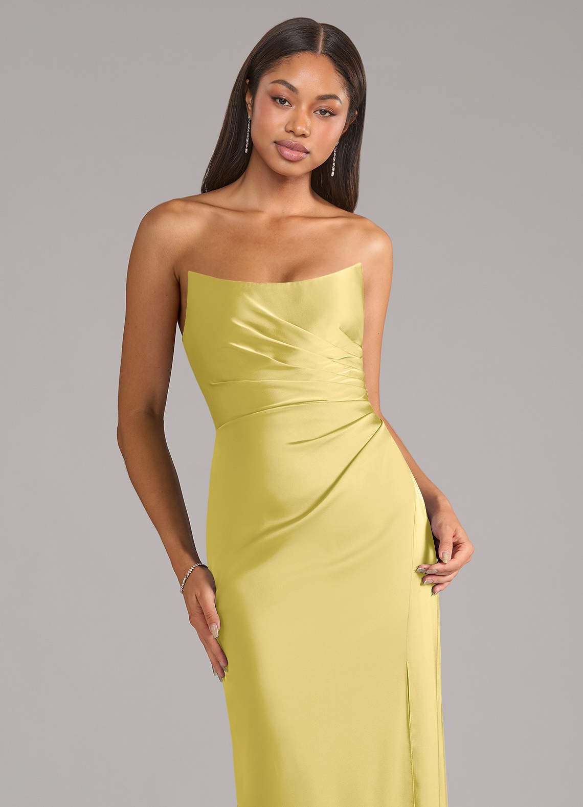 Marla Sheath Strapless Stretch Satin Bridesmaid Dress in Canary