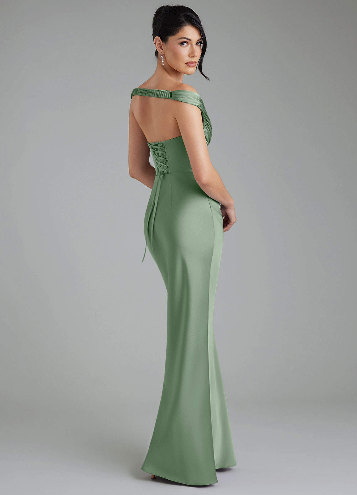 Stella Sheath V-Neck Stretch Satin Bridesmaid Dress in Matcha