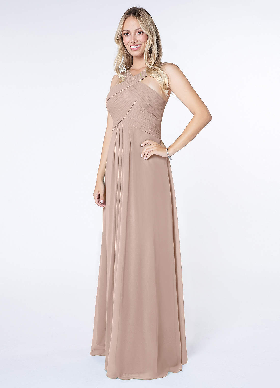 Kaleigh A-Line Halter Chiffon Bridesmaid Dress in English Rose