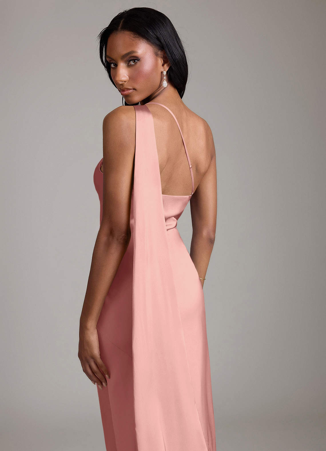 Juniper Mermaid One-Shoulder Stretch Satin Bridesmaid Dress in Rosette