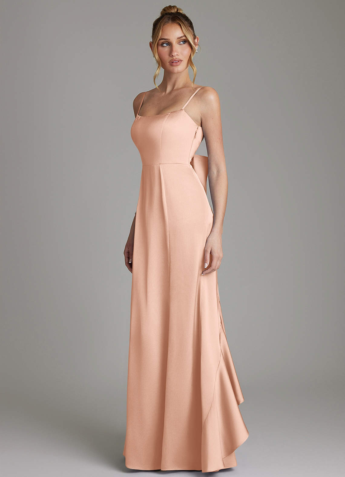 Zherra Mermaid Scoop-Neck Stretch Satin Bridesmaid Dress in rose gold
