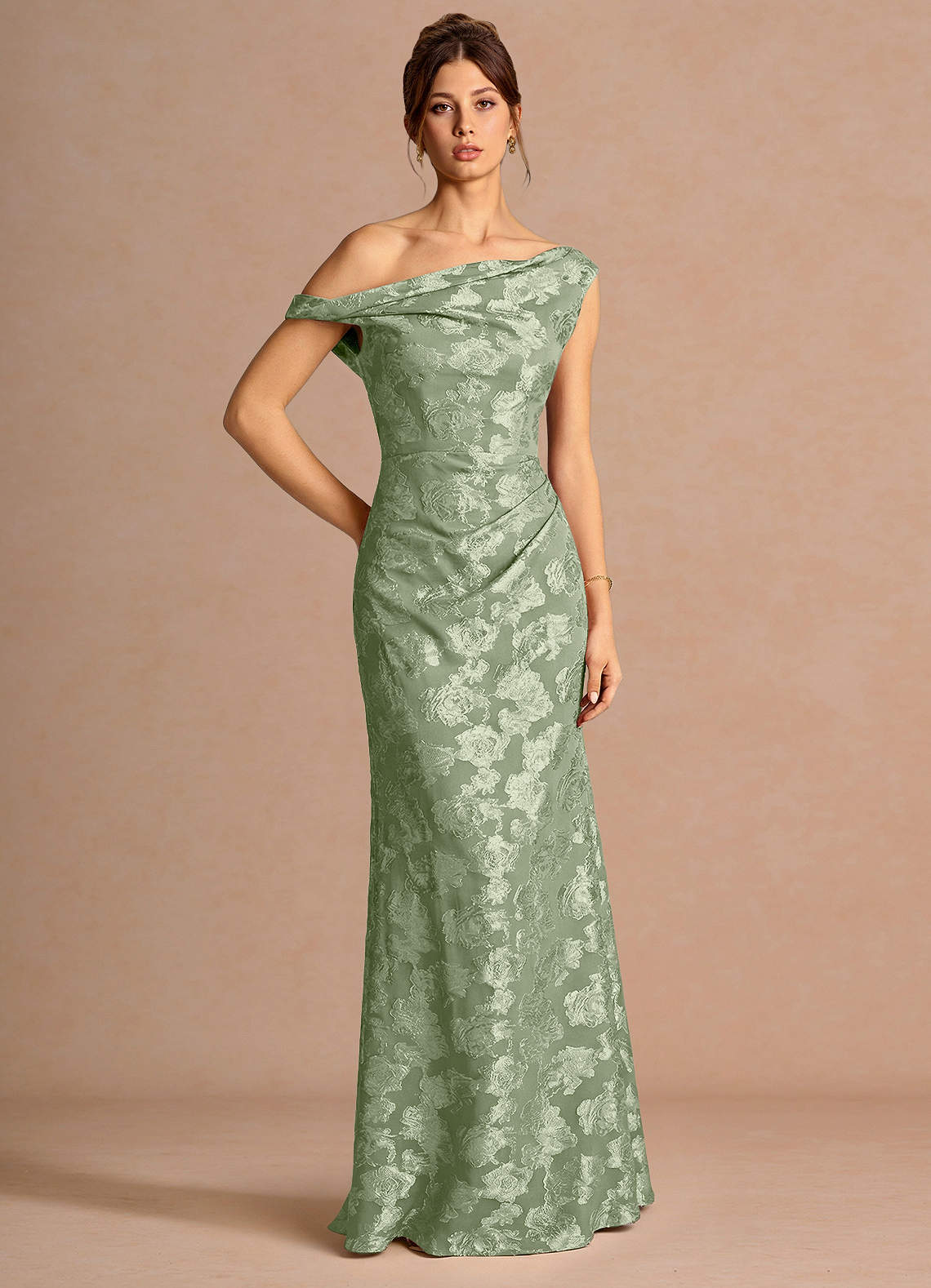 Kismet Mermaid One-Shoulder Fil Coupé Wedding Guest Dress in Light Green