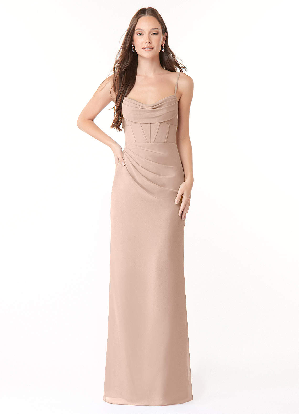 Mai Sheath Cowl-Neck Chiffon Bridesmaid Dress in English Rose