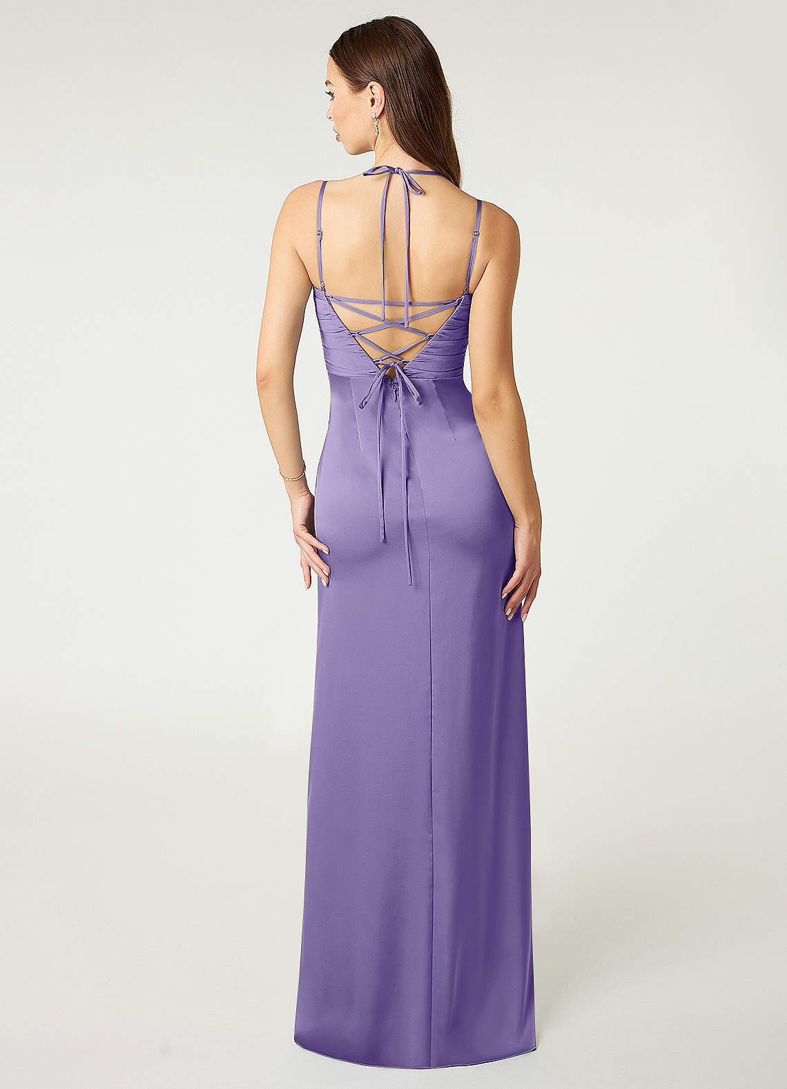 Desi Sheath Halter Stretch Satin Bridesmaid Dress in Tahiti
