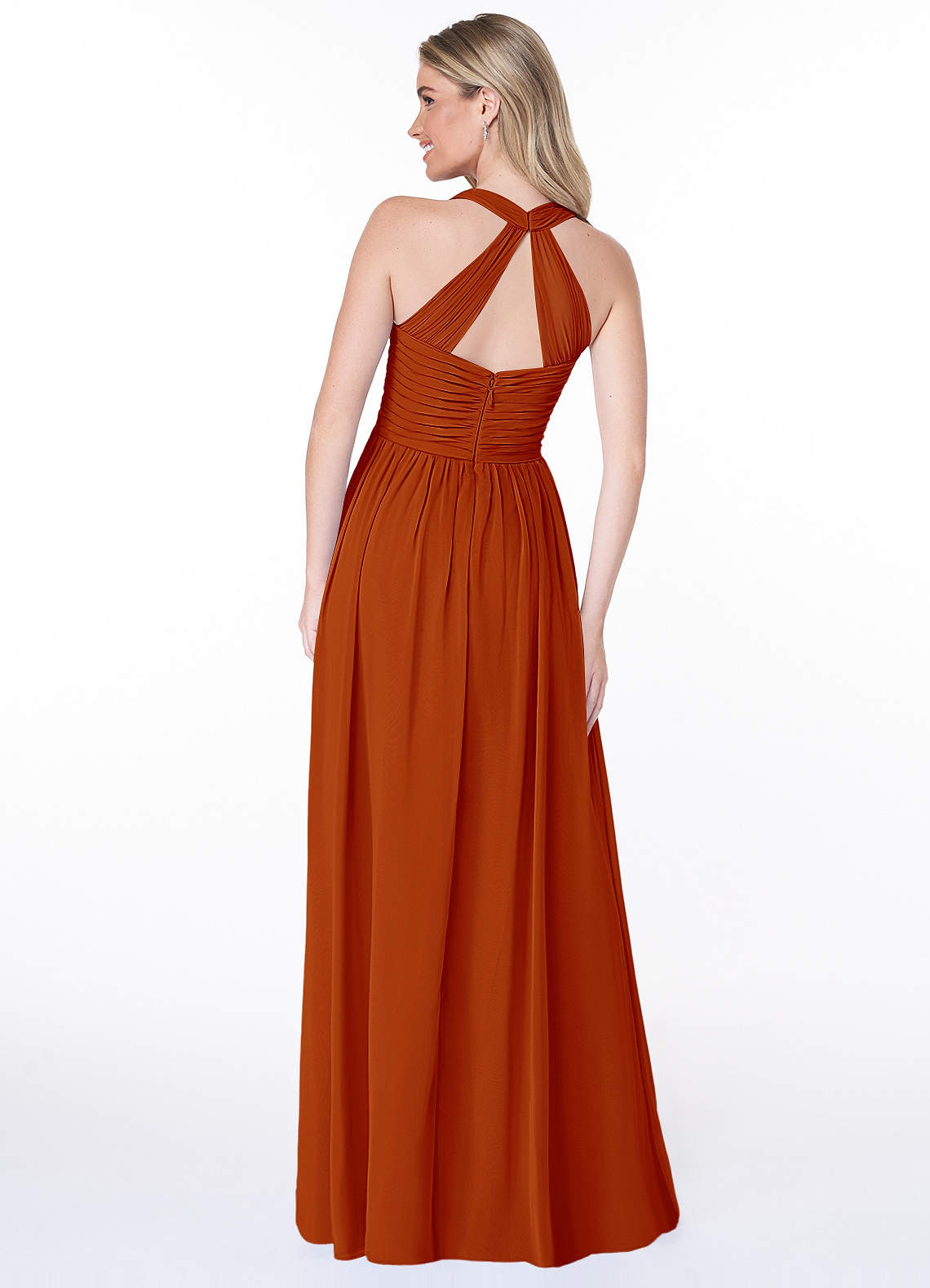 Jaclyn A-Line Halter Chiffon Bridesmaid Dress in Paprika