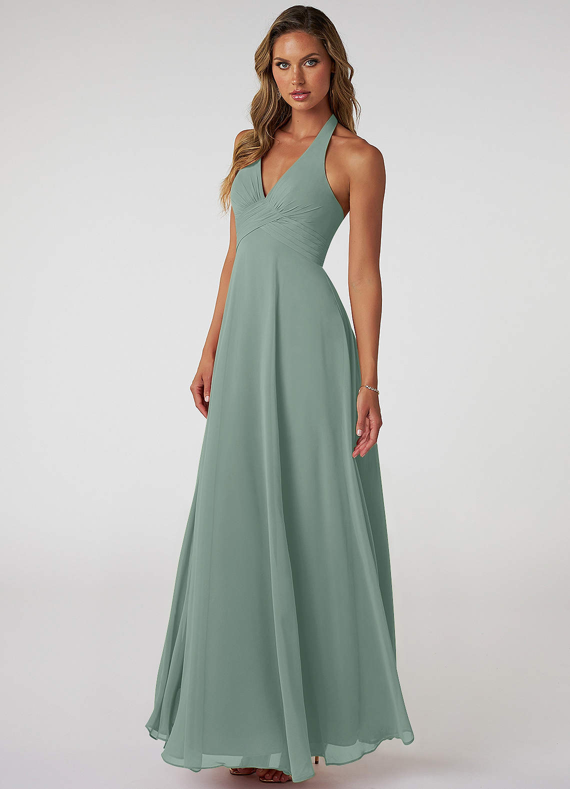 Tessie A-Line V-Neck Chiffon Bridesmaid Dress in Silver Sage