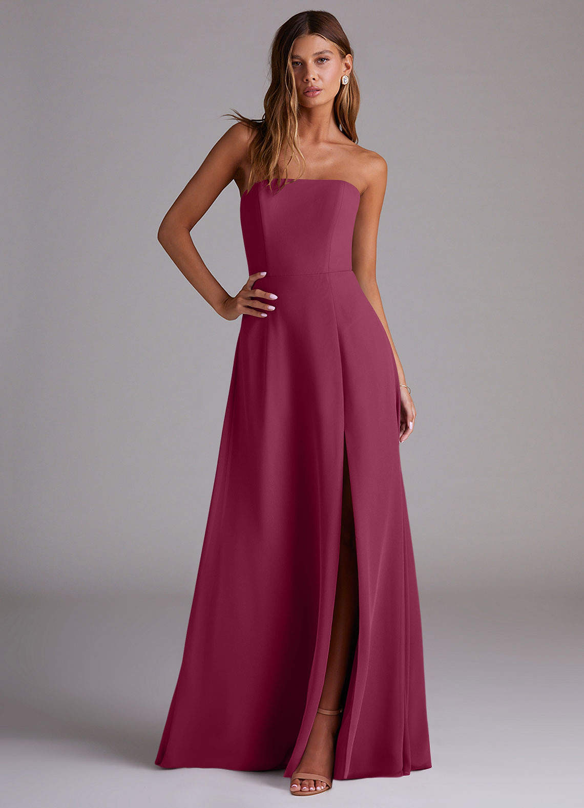 Wren A-Line Straight-Neck Chiffon Bridesmaid Dress in Mulberry