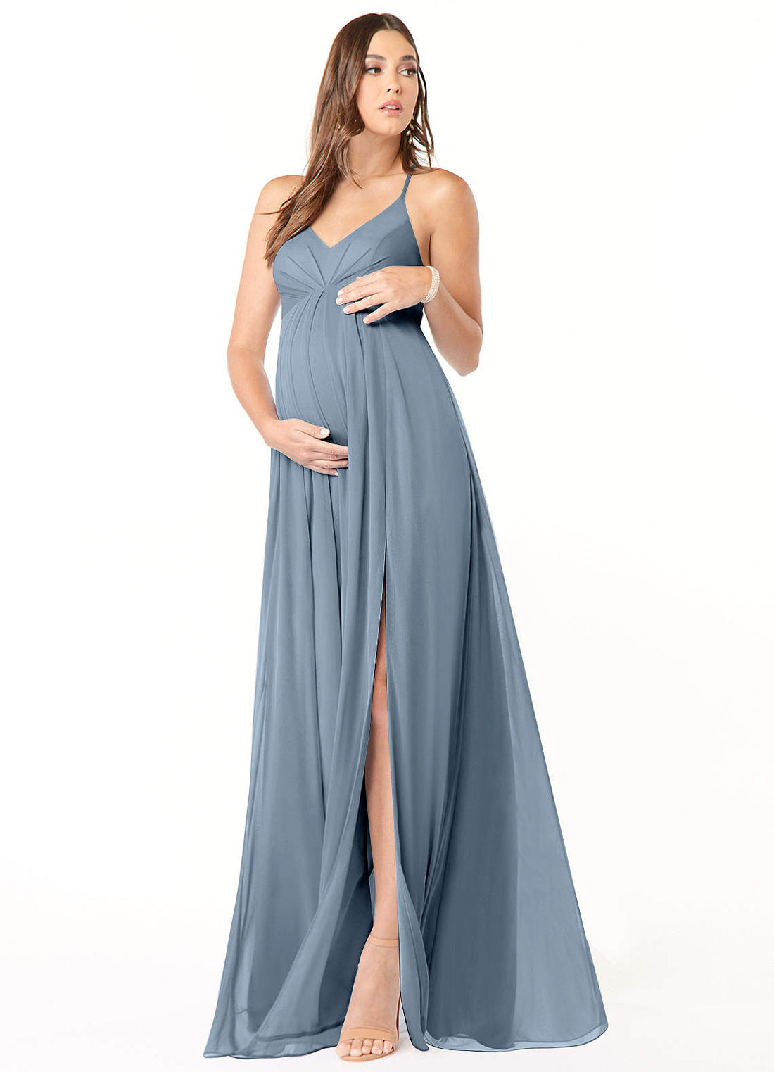 Annabelle A-Line V-Neck Mesh Bridesmaid Dress in dusty blue