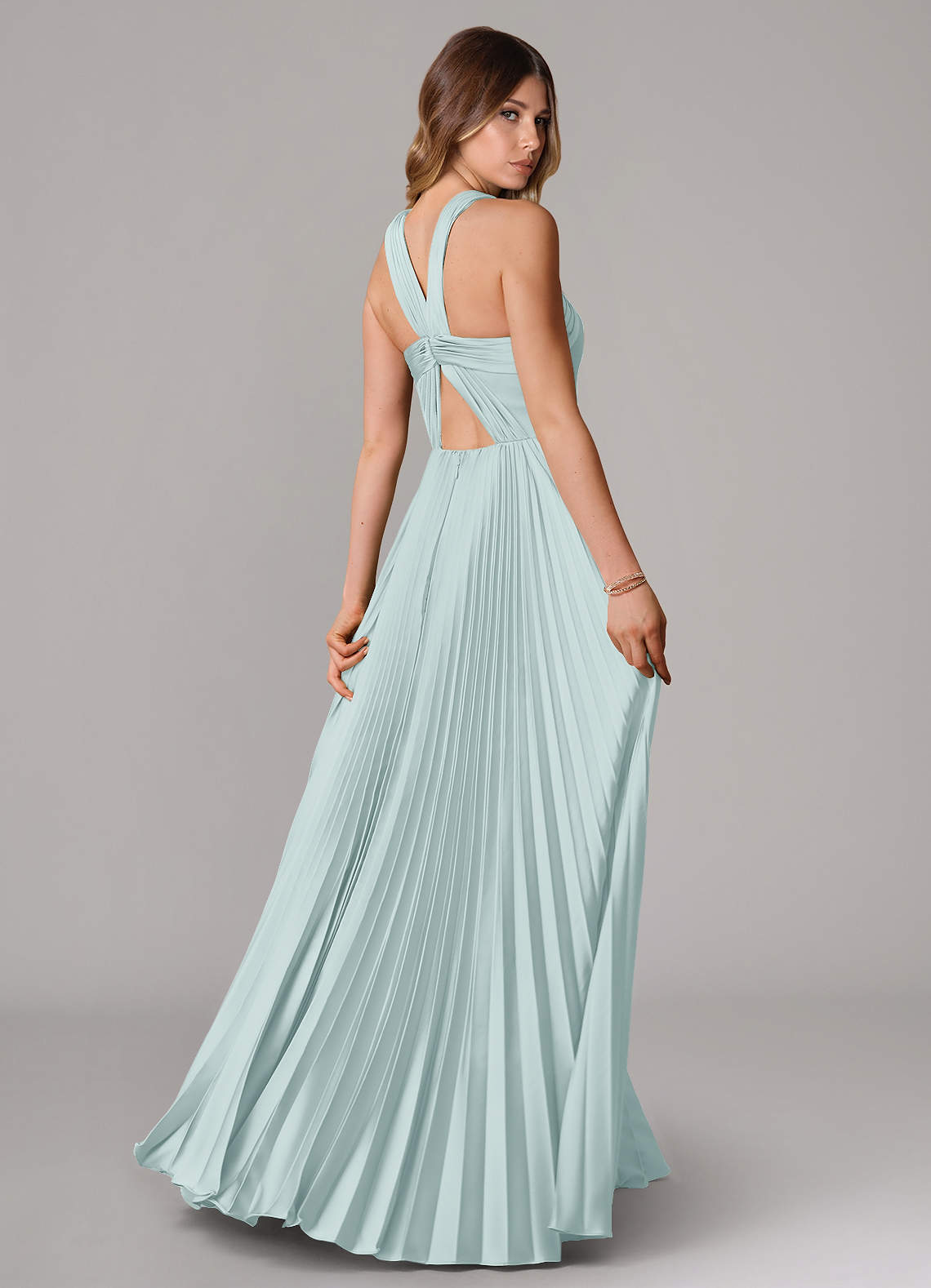 Afra A-Line Halter-Neck Stretch Satin Bridesmaid Dress in Mist