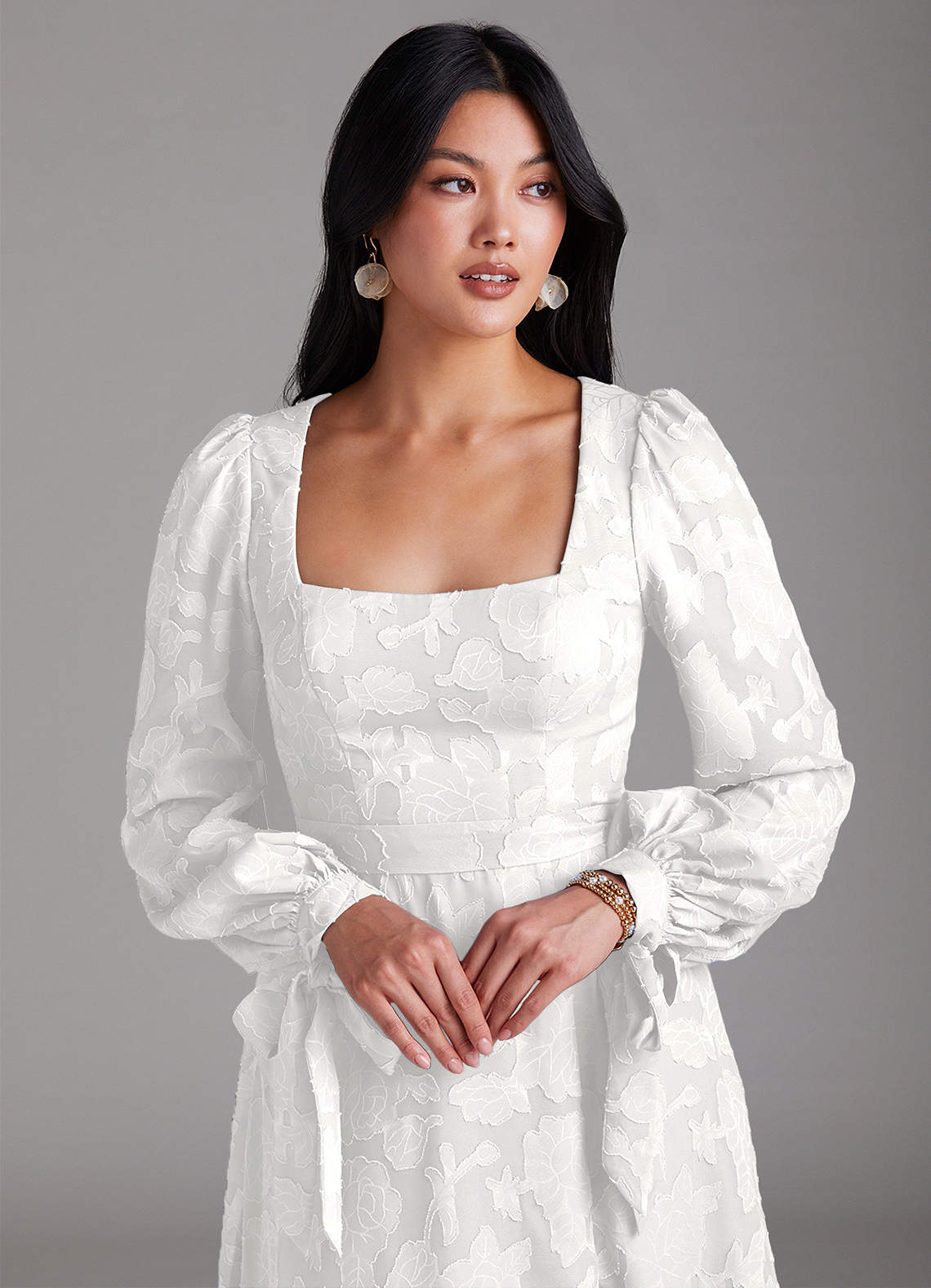 Leonia A-Line Square-Neck Stretch Satin Bridesmaid Dress in white