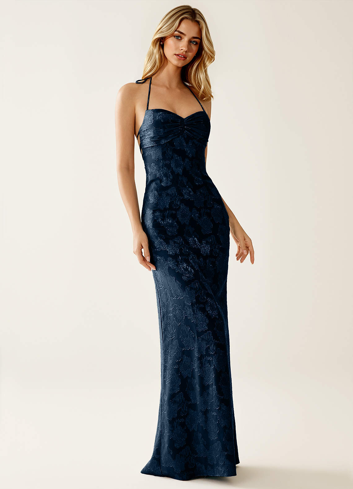 Angena Sheath Halter Floral Burnout Evening Dress in Lemon Sorbet