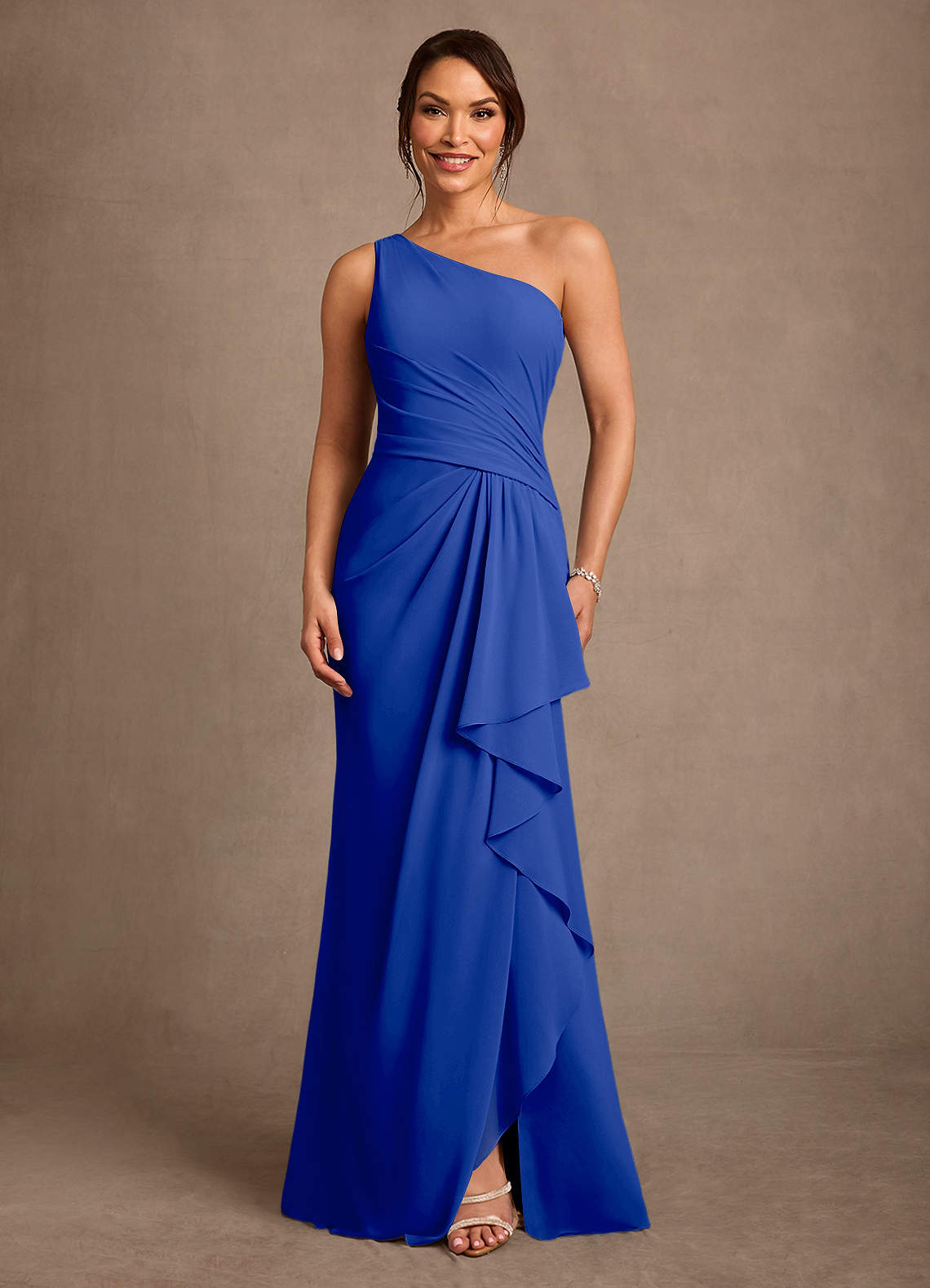 Floy Sheath One-Shoulder Chiffon Mother of the Bride Dress in Royal Blue