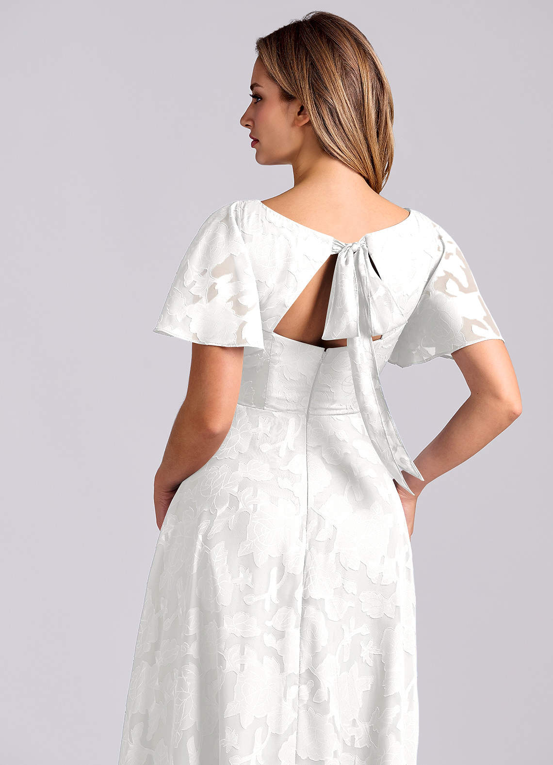 Kimber A-Line V-Neck Floral Burnout Bridesmaid Dress in white