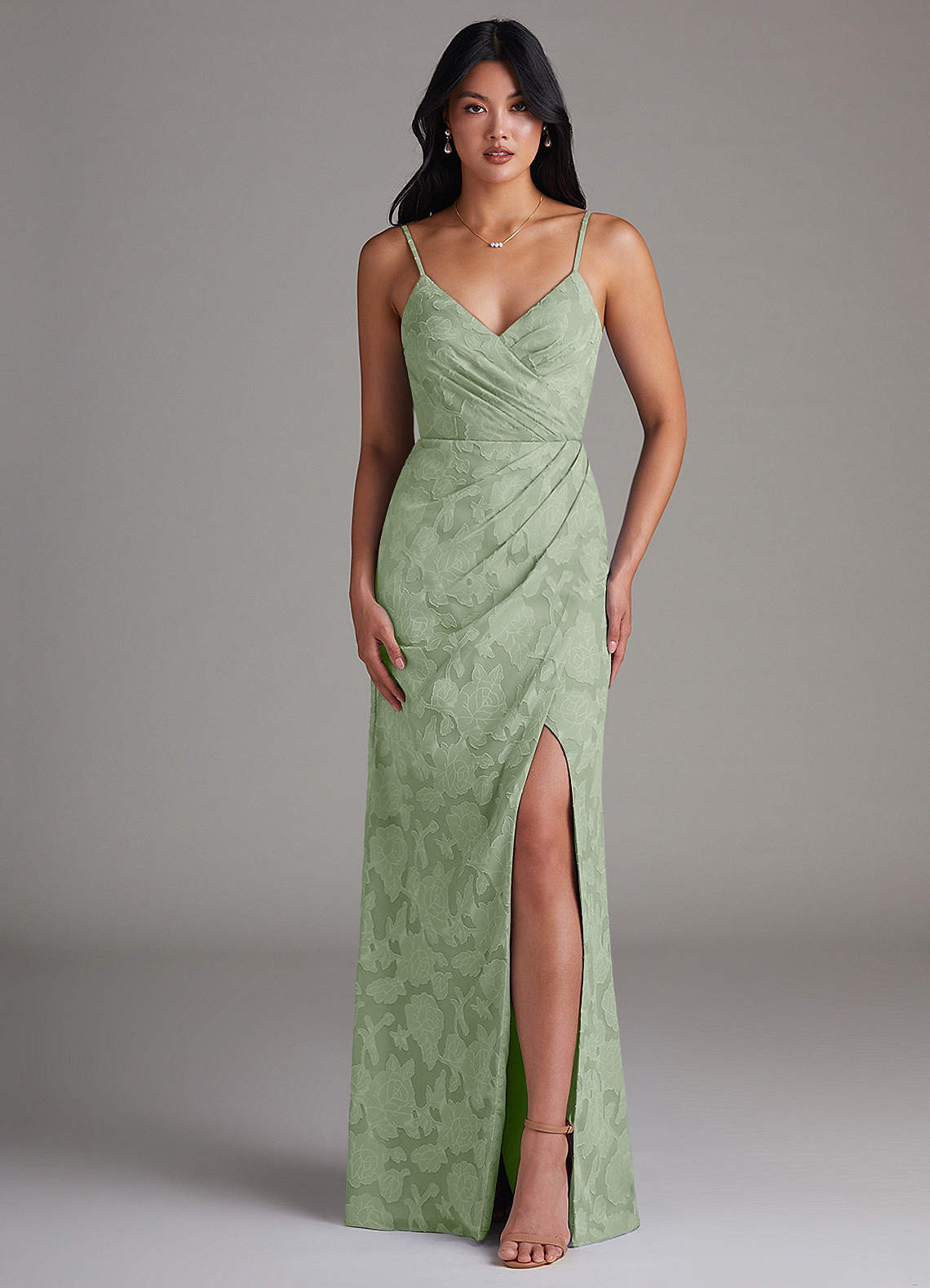 Maci Sheath V-Neck Floral Burnout Bridesmaid Dress in Dusty Sage