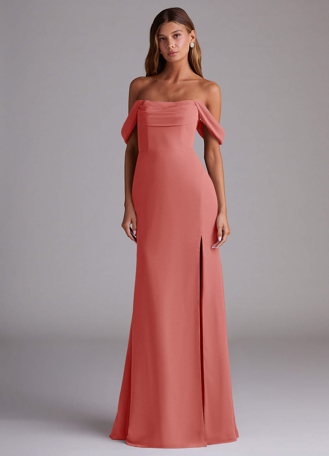 Saige A-Line Off-the-Shoulder Chiffon Bridesmaid Dress in Antique Rose