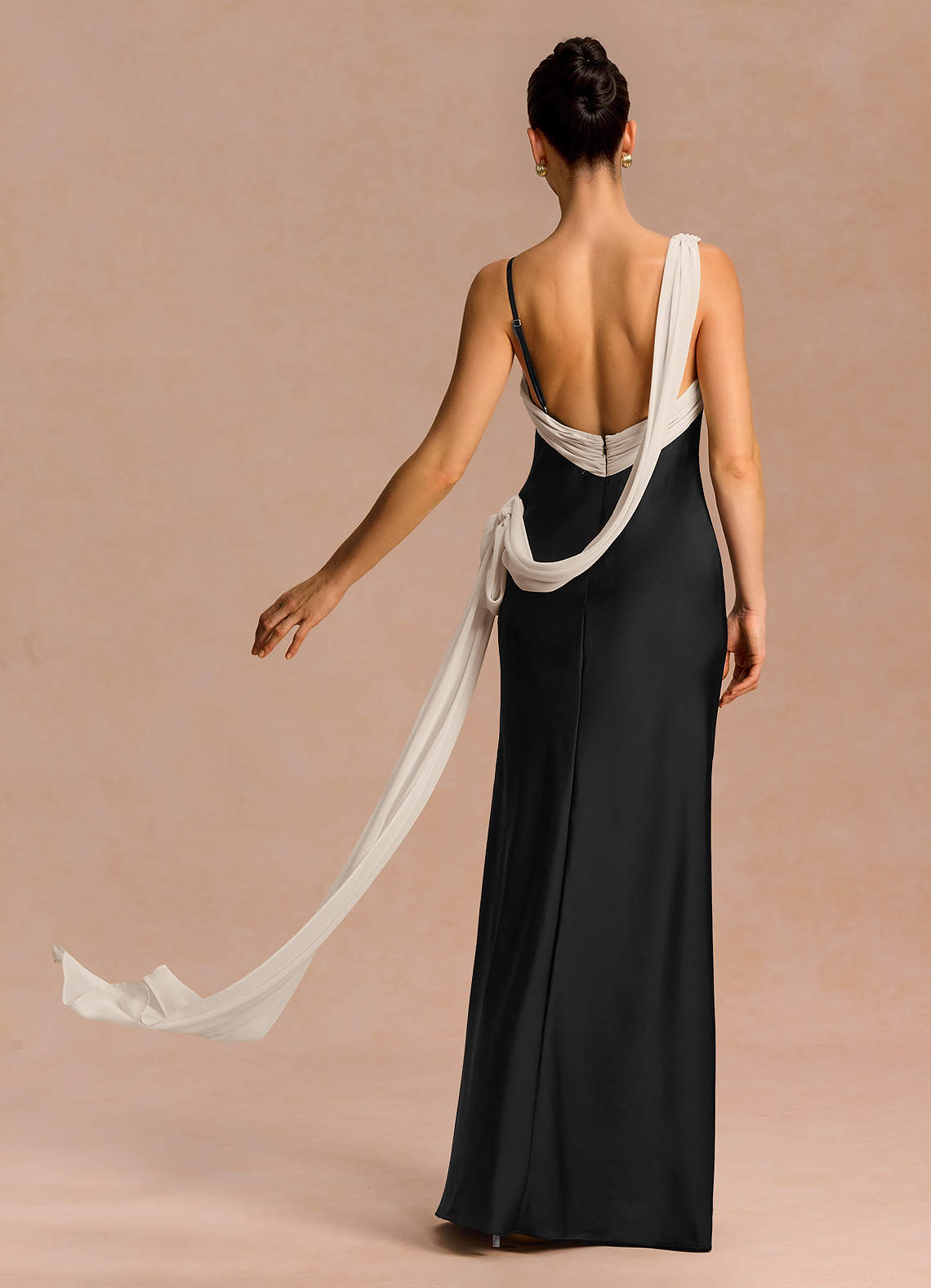 Ixchel A-Line Corset Crepe Chiffon Evening Dress in Black