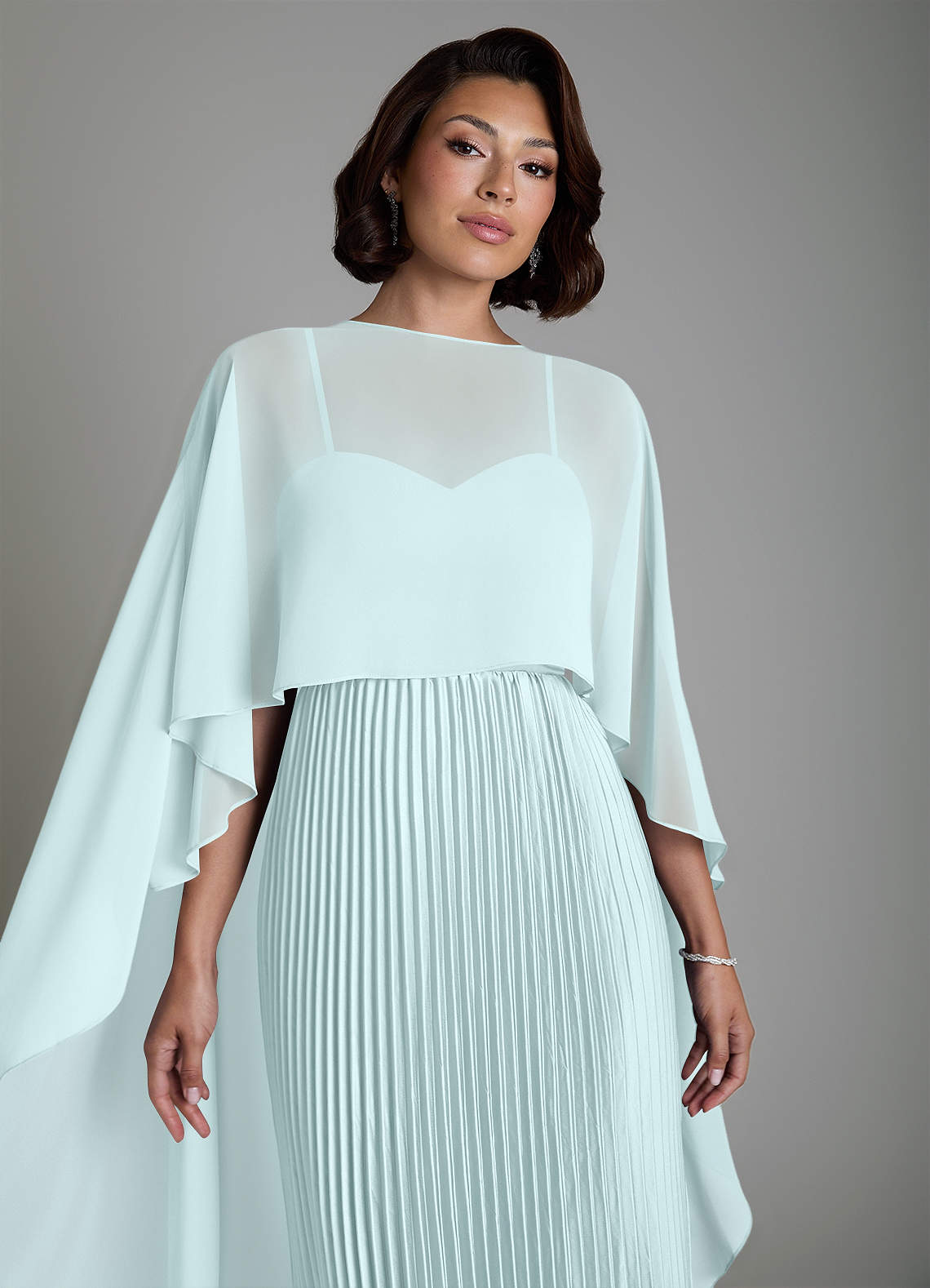 Micah A-Line Sweetheart Stretch Satin and Chiffon Bridesmaid Dress in Sea Glass