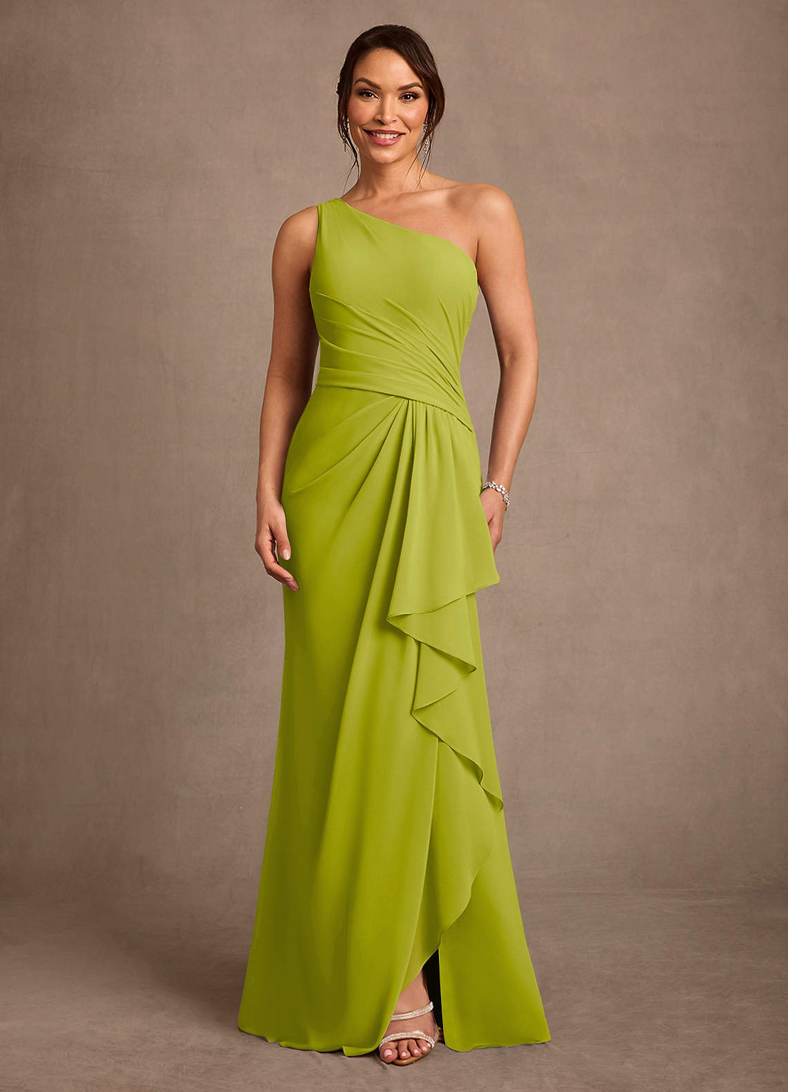 Floy Sheath One-Shoulder Chiffon Mother of the Bride Dress in Lemongrass