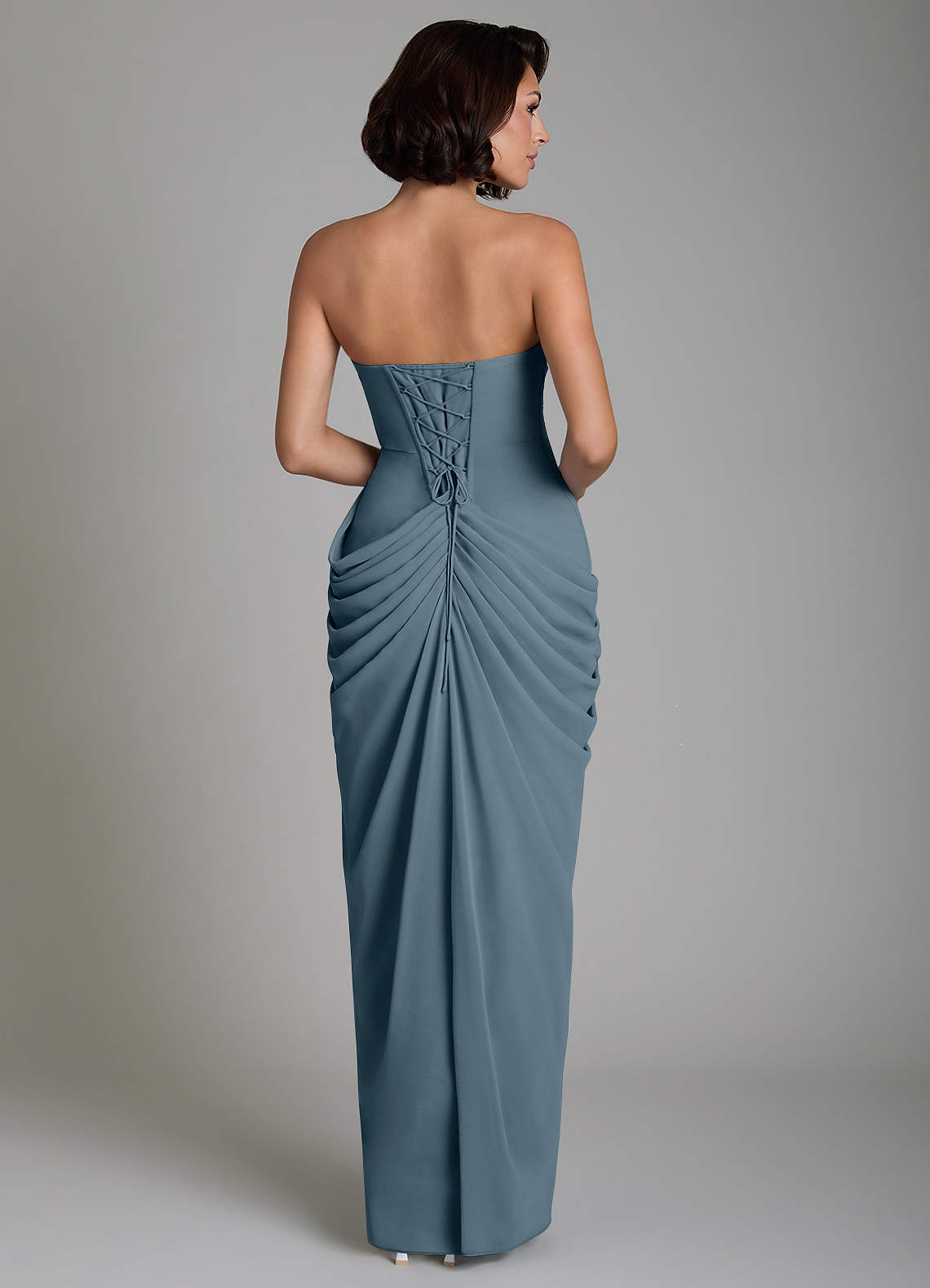 Nyra Sheath Strapless Chiffon Bridesmaid Dress in Twilight