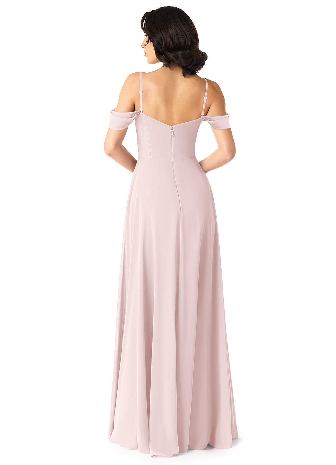 Tancie A-Line Off-the-Shoulder Chiffon Bridesmaid Dress in Blushing Pink