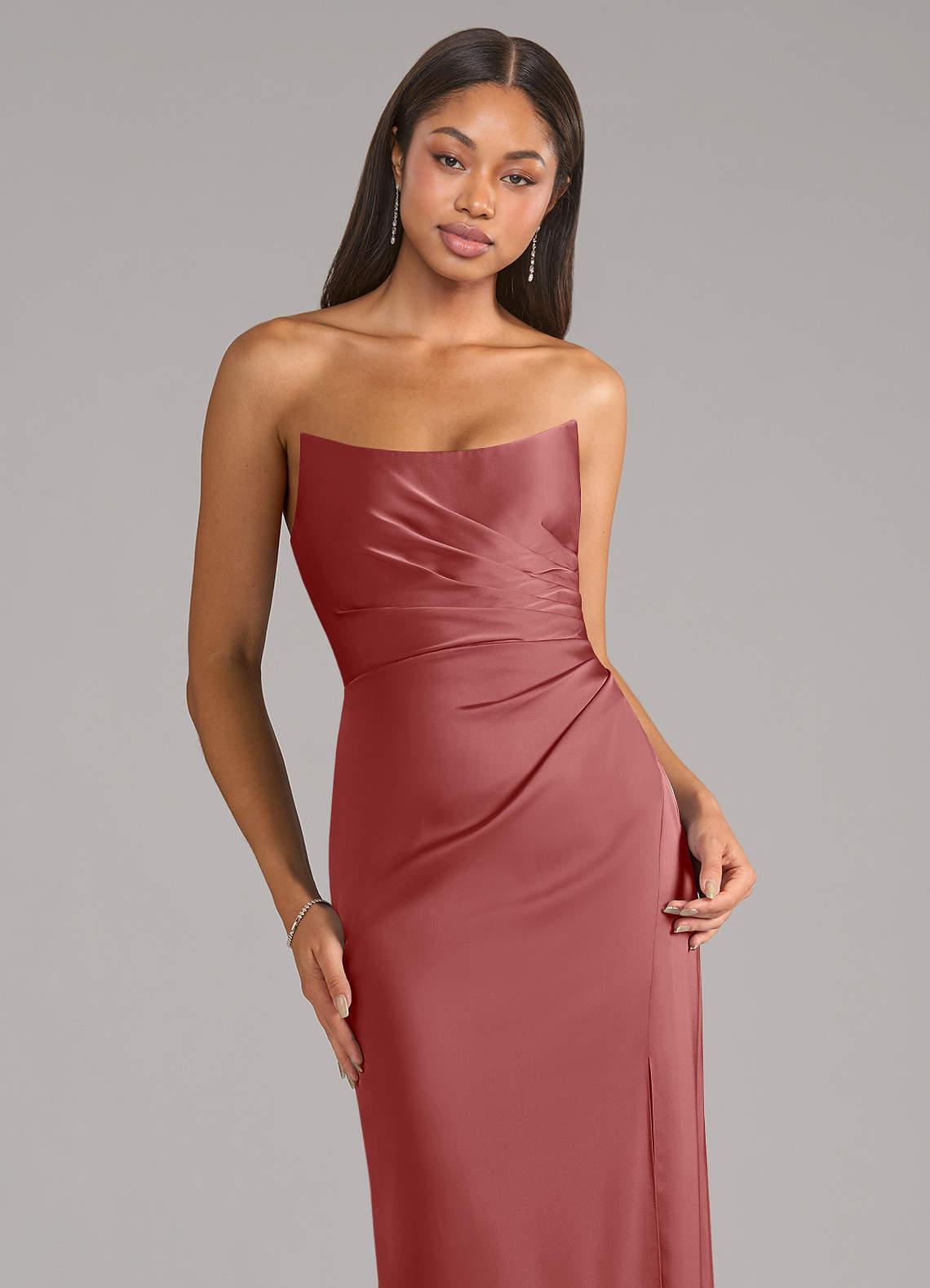 Marla Sheath Strapless Stretch Satin Bridesmaid Dress in Antique Rose