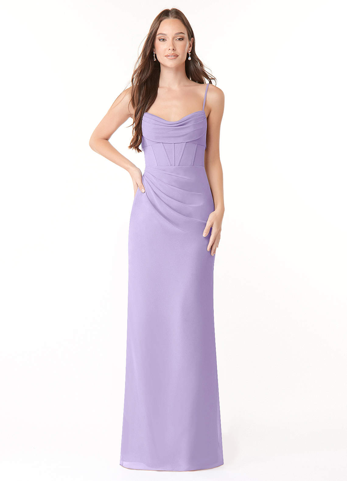 Mai Sheath Cowl-Neck Chiffon Bridesmaid Dress in Lilac