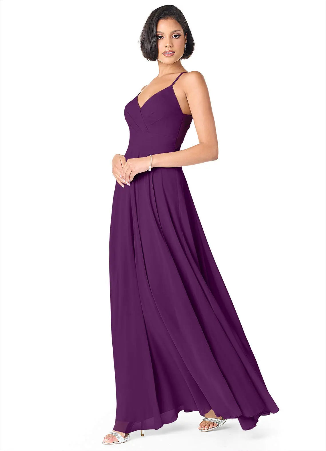 Avelina A-Line V-Neck Chiffon Bridesmaid Dress in Grape