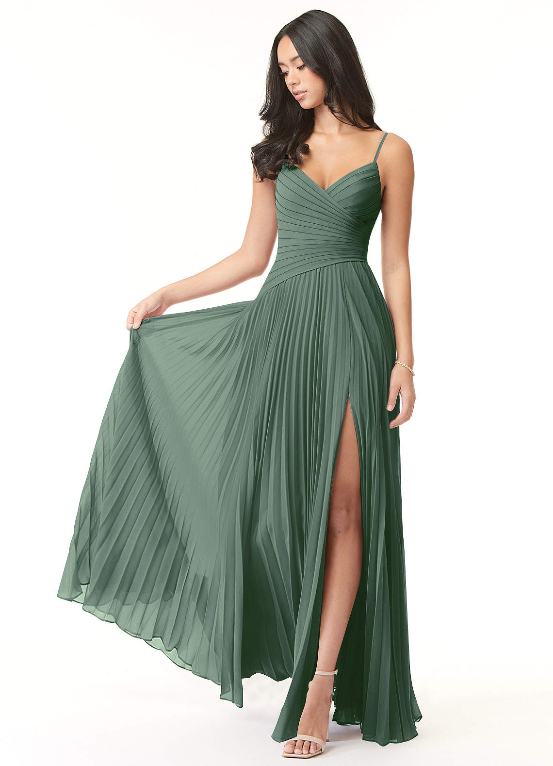 Vini A-Line V-Neck Chiffon Bridesmaid Dress in Eucalyptus