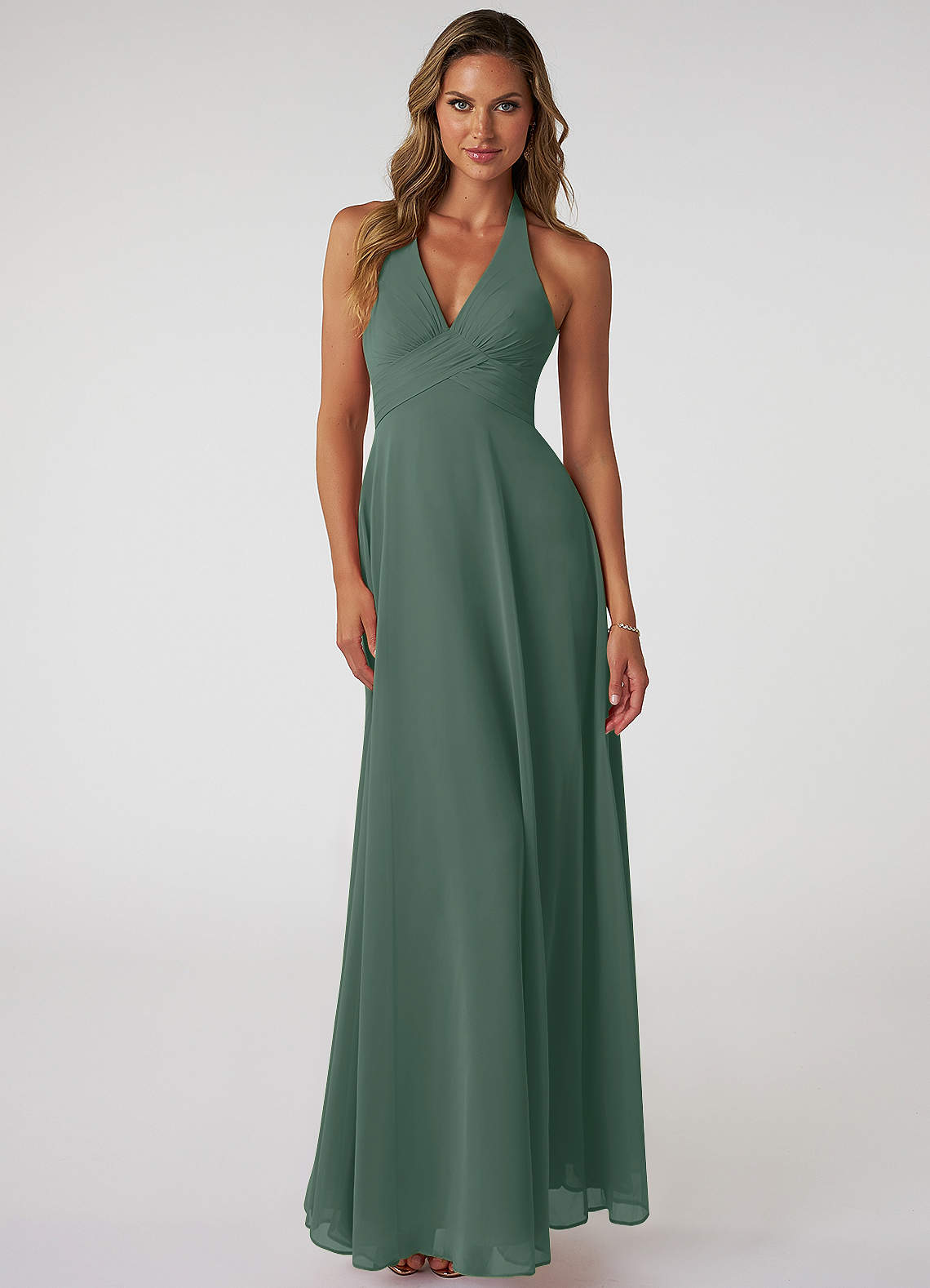 Tessie A-Line V-Neck Chiffon Bridesmaid Dress in Sea Moss