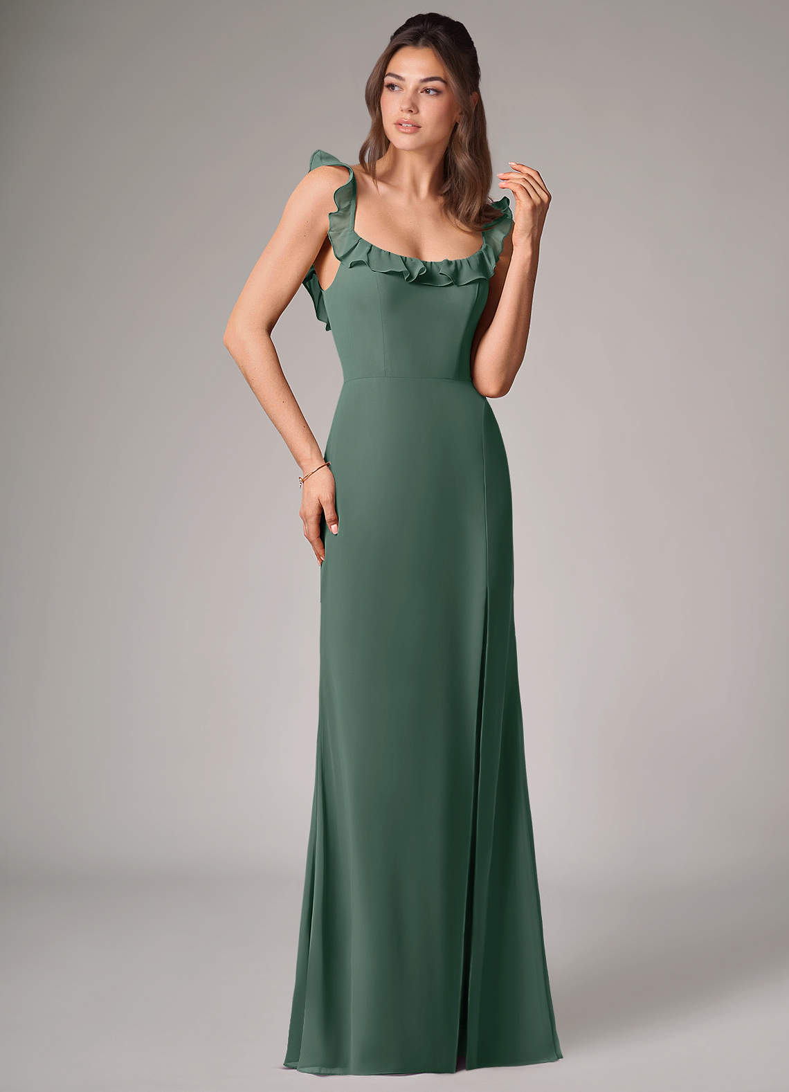 Callie Mermaid Scoop-Neck Chiffon Bridesmaid Dress in Sea Moss