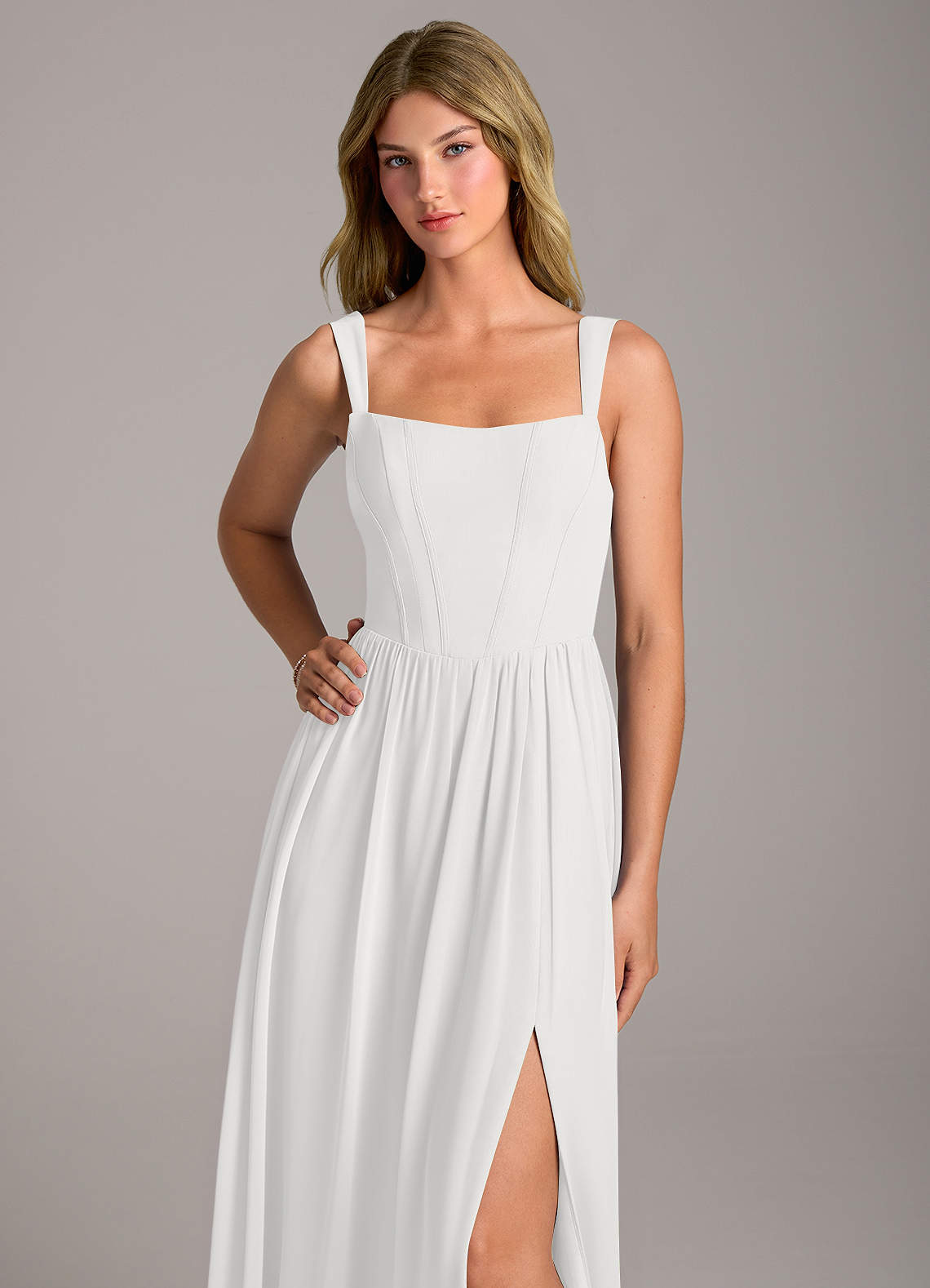 Rosaline A-Line Square-Neck Chiffon Bridesmaid Dress in white