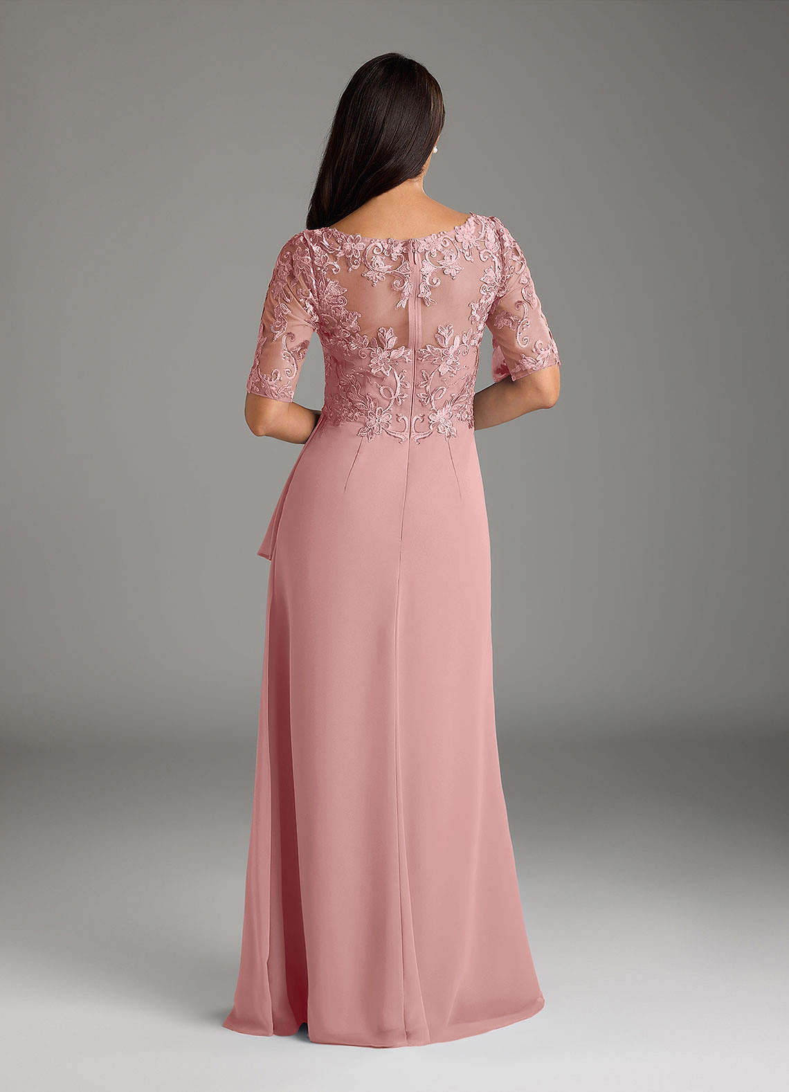 Amedeus A-Line V-Neck Chiffon and Lace Mother of the Bride Dress in Dusty Rose